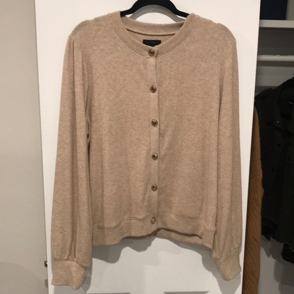 J. Crew Beige Ribbed Gold Button Cardigan
